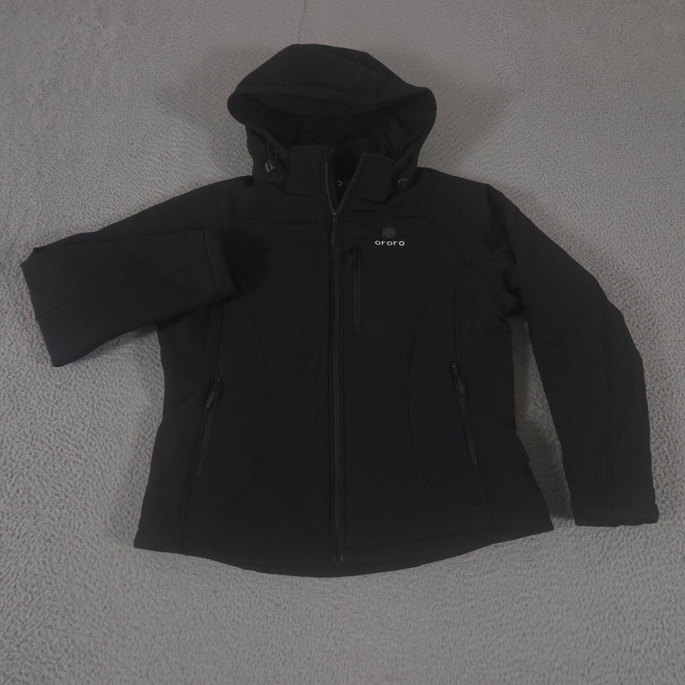 Ororo Jacket Womens M Black Classic Heated Softshell Hooded Water Resistant Zip
